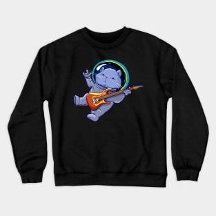 Astronaut Helmet Cat Playing Electric Guitar Space Crewneck Sweatshirt